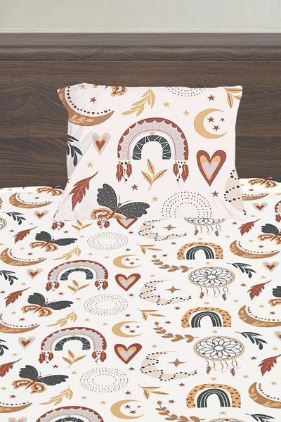 3D ELSE HALI Boho Rainbow Patterned Girl's Single Pillowed Elastic Sheet Set 100X200Cm