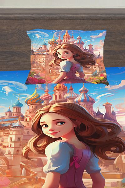 3D ELSE HALI Princess Şatalu Patterned Girl's Single Pillowed Elastic Sheet Set 100X200Cm