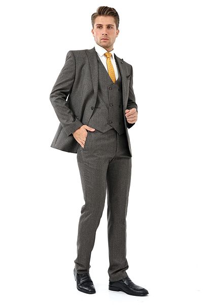 Presto بدلة سترة Slimfit للرجال - 6 قطع بني، 768-400