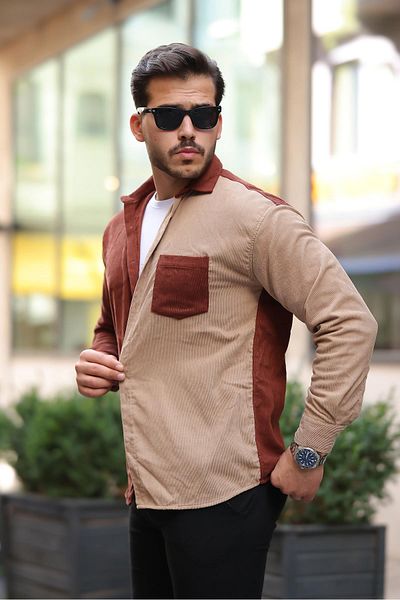 Valiberta Contrast Double Color Corduroy Shirt - Dark Tile