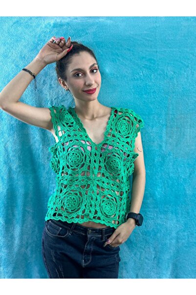Gönülden Tasarım Жіноча блуза з зеленим візерунком - ручна робота