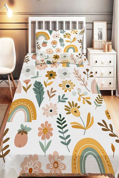 Else Halı Floral Boho Rainbow Patterned Girls' Decorative Printed Bedspread