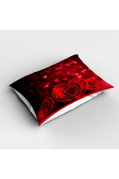 3D ELSE HALI Red Roses Patterned Digital Printed Single and Children's Bedspread and Pillowcase