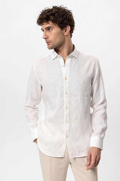 Antioch White Collar Button Detailed 100% Linen Men's Shirt