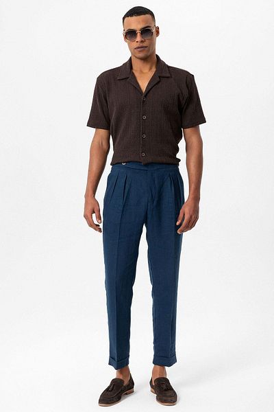 Antioch Brown Apache Collar Knitted Patterned Men's Shirt