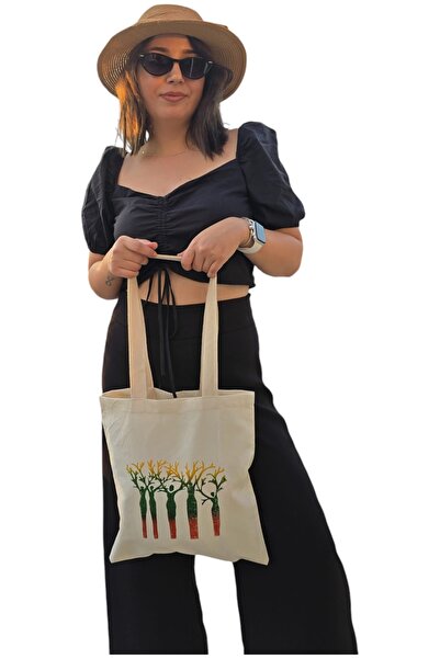 leillART Women's Cream Color Cotton Handmade Cloth Bag