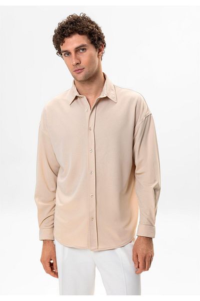 Antioch Light Beige Oversize Classic Men's Shirt