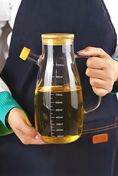 Jenisa Borosilicate Glass Oil Pot with Bamboo Lid 1000 ml