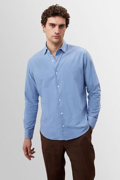 Antioch Linen Men's Shirt - Dark Blue, Button Detail, 100% Linen