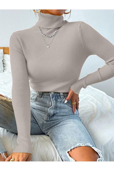 JAKARLI Unisex Skin Cotton Turtleneck Camisole Raster Slimfit πουλόβερ με λαιμόκοψη