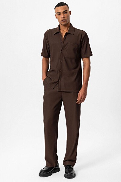 Antioch Brown Corded Short Sleeve Men's Shirt