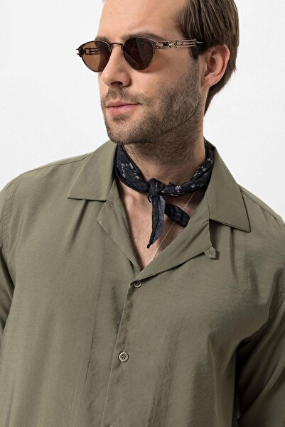 Antioch Khaki Apache Collar Long Sleeve Men's Shirt