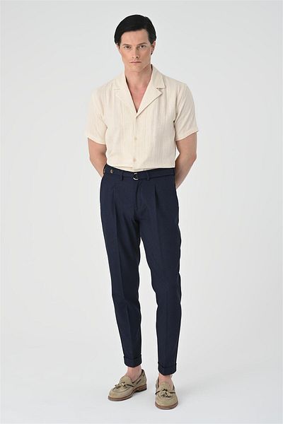 Antioch Ecru Woven Patterned Short Sleeve Men's Shirt