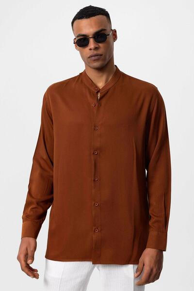 Antioch Men's Shirt - Light Brown, High Collar, Regular Fit