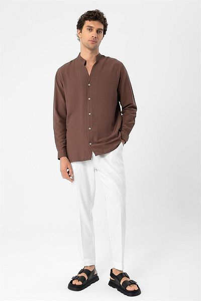 Antioch Brown Judge Collar Long Sleeve Men's Shirt
