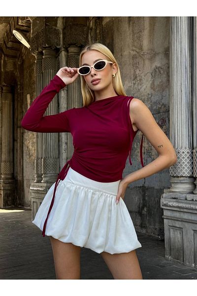 hazelin Claret Red Sandy υφασμάτινη μπλούζα - Μονό μανίκι και πλαϊνά μαζεμένα HZL25W-ZK11501