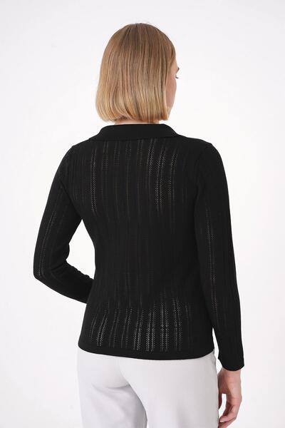 CHUBA Pulover de damă, cu gât polo, tricotat, cu croiala obișnuită, negru 25w3004