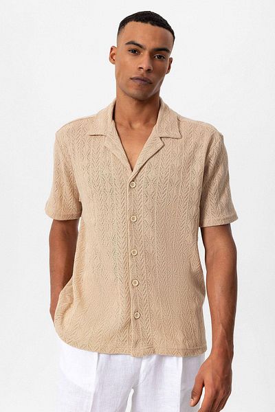 Antioch Beige Apache Collar Knitted Patterned Men's Shirt