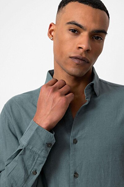 Antioch Men's Shirt - Green Linen Blend