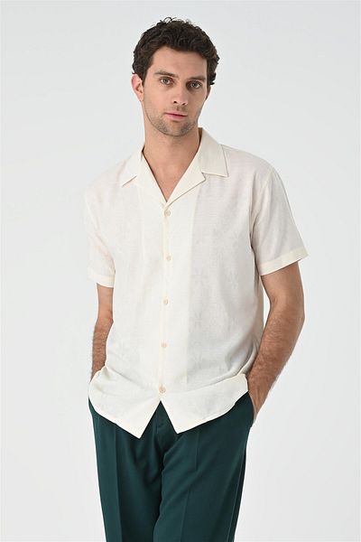 Antioch Ecru Apache Collar Woven Patterned Men's Shirt