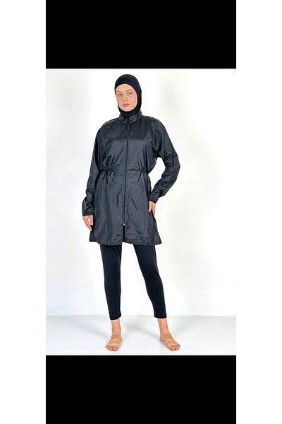 BCFSWİMSPORTS ERKILIÇ 2011 Black Full Covered Water Repellent Fast Drying Side Adjustable Zippered Hijab Swimsuit