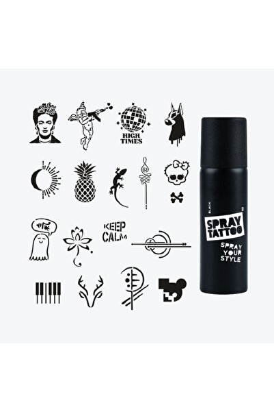 Airbrush Tattoo Stemix Tanışma Paketi Dövme Şablon Seti ve Siyah Sprey ve 18 ...