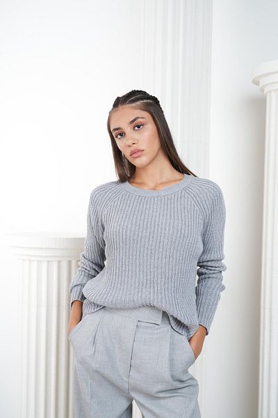 citycenterfashion Women's Corded Pattern Cotton Crew Neck Knitwear Sweater Cty-Abr-7336