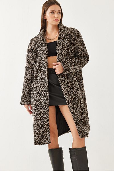 Bianco Lucci Dámský kabát s leopardím vzorem, dvouřadý, razítko 2479 60351030