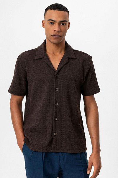 Antioch Brown Apache Collar Knitted Patterned Men's Shirt