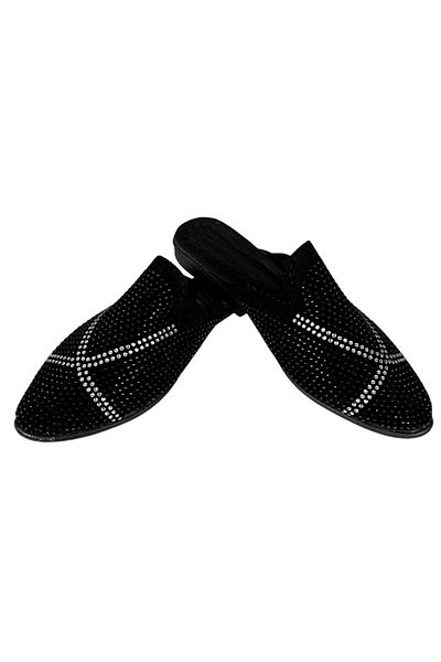 Liger Suede Pointed Toe Stone Designed Women's Slippers Black - Silver