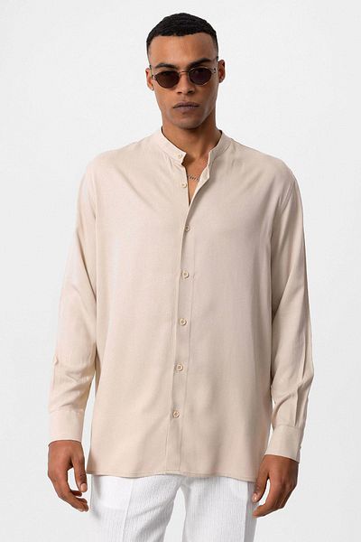 Antioch Beige Men's Shirt - High Collar, Regular Fit