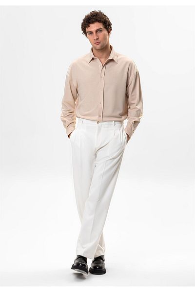 Antioch Light Beige Oversize Classic Men's Shirt