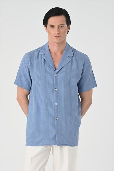 Antioch Light Blue Woven Patterned Short Sleeve Men's Shirt