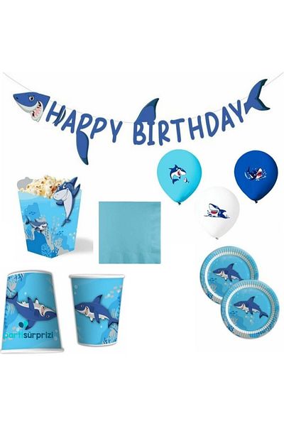parti sürprizi Shark Theme Happy Birthday Party Set for 8