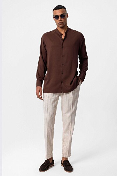 Antioch Men's Shirt - Brown High Collar, Regular Fit
