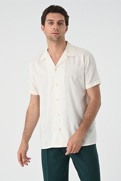 Antioch Ecru Apache Collar Woven Patterned Men's Shirt