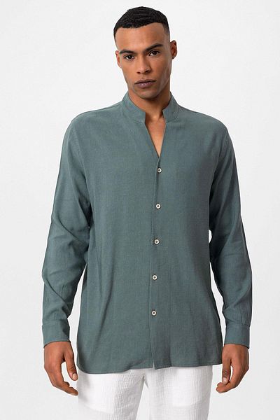 Antioch Hakim Collar Khaki Men's Shirt - Long Sleeve