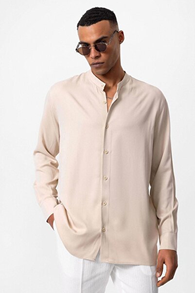 Antioch Beige Men's Shirt - High Collar, Regular Fit