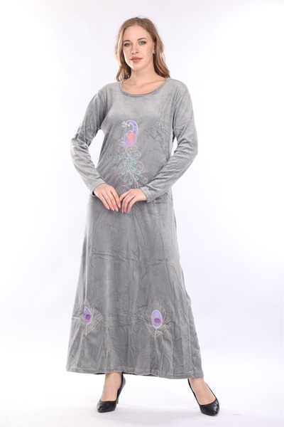 mervemoda Women's Long Sleeve Velvet Dress