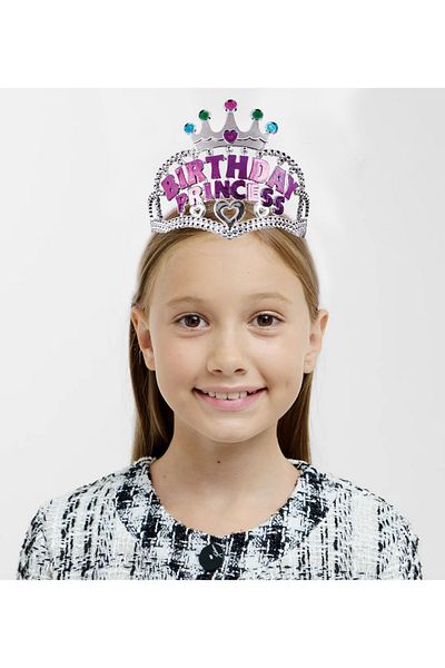 Afrodit Pink Birthday Princess Kids Party Accessory & Costume over Silver Color Crown