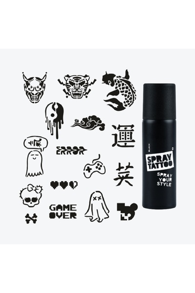 Airbrush Tattoo Tokyo City Pack Spray Tattoo Geçici Dövme Seti 16 Desen 1 Sprey