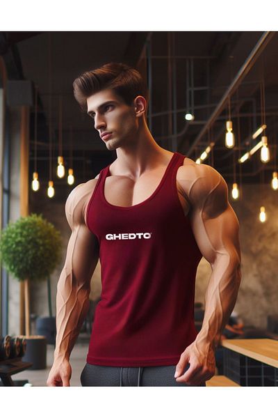Ghedto Logo Gym Fitness Tank Top Sports Tank Top [Burgundy]