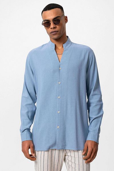 Antioch Men's Shirt - Baby Blue, High Collar, Long Sleeve