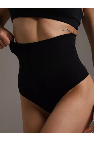 MİSTİRİK Lorica Model High Waist Non-Marking String Seamless Corset Black Color