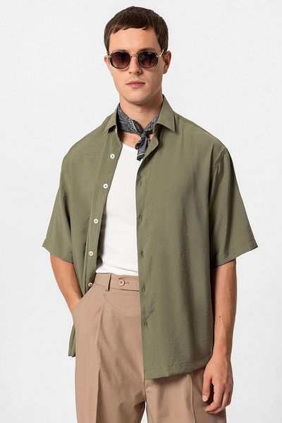 Antioch Khaki Short Sleeve Oversize Men's Shirt