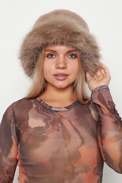 REMSA Плюшена шапка с кофа сърце от норка - дамска Rkş-14