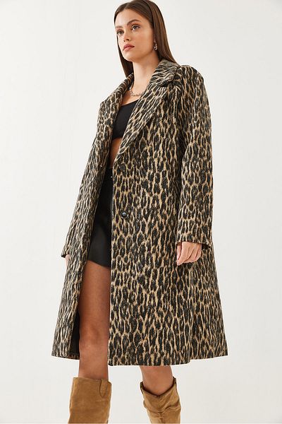 Bianco Lucci Dámský kabát s leopardím vzorem, dvouřadý, razítko 2479 60351031