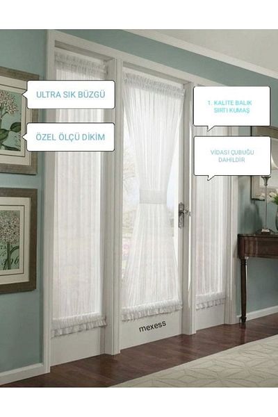 Mexess Butterfly Patterned Briz Bar Door-Window Curtain, Kitchen Tulle Curtain Included