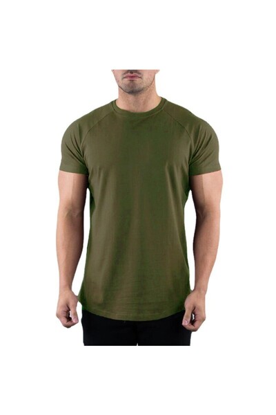 Choice XL army green Plain Gym T-shirt Men Summer Fitness Clothing O-Neck Short Sleeve T shirt Cotton Slim