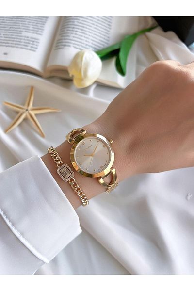 Dice Kayek Steel Cord Steel Case No Darkening Color Throwing Women's Wrist Watch+Bracelet Ag1287.02